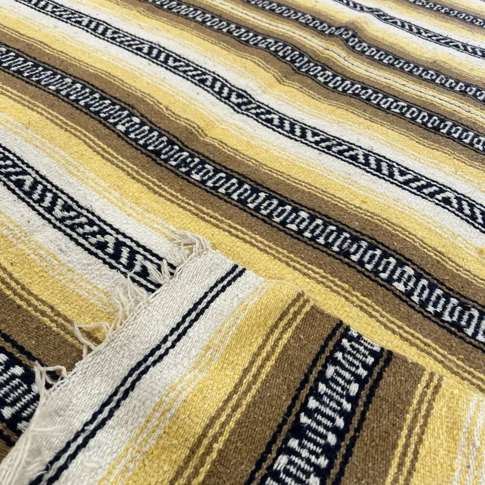 Traditional FALSA Mexican Hand Woven Sarape Throw Yellow, Black, Beige 53” X 86”